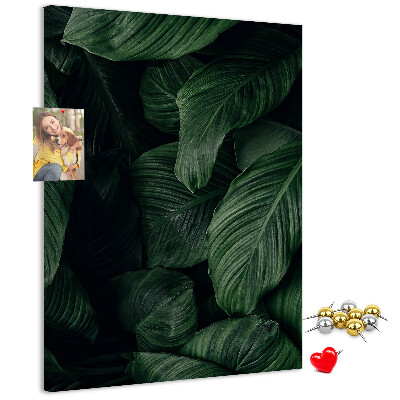Tableau en liège déco Feuilles vertes sur fond sombre