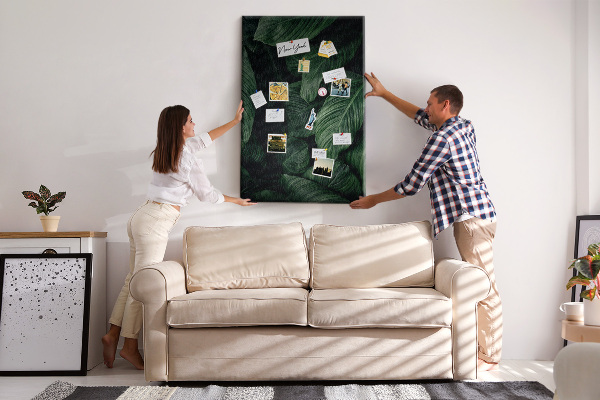 Tableau en liège déco Feuilles vertes sur fond sombre