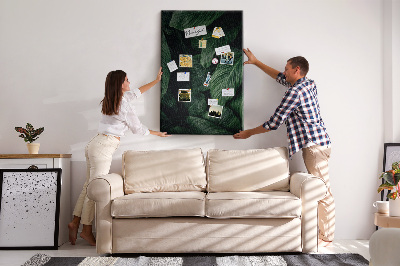 Tableau en liège déco Feuilles vertes sur fond sombre