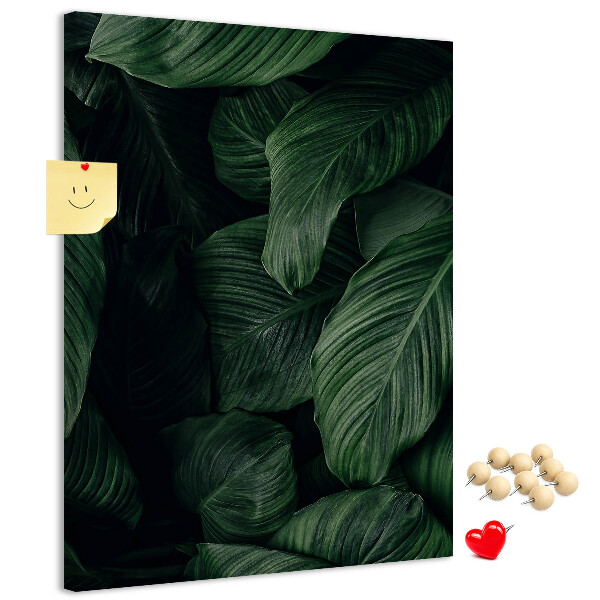 Tableau en liège déco Feuilles vertes sur fond sombre