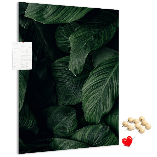 Tableau en liège déco Feuilles vertes sur fond sombre