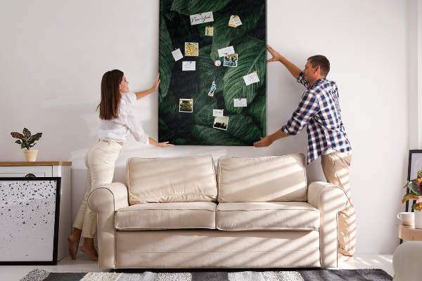 Tableau en liège déco Feuilles vertes sur fond sombre