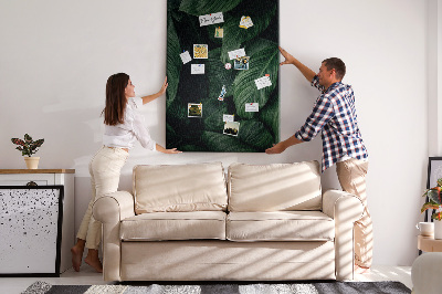 Tableau en liège déco Feuilles vertes sur fond sombre