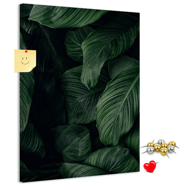 Tableau en liège déco Feuilles vertes sur fond sombre