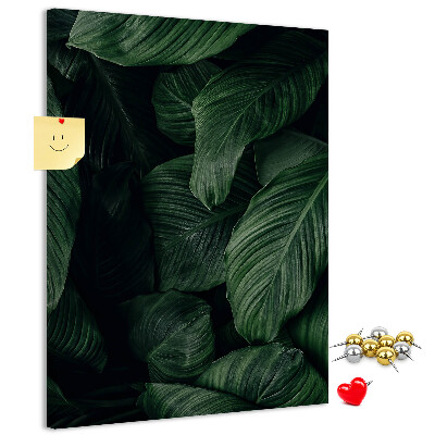 Tableau en liège déco Feuilles vertes sur fond sombre