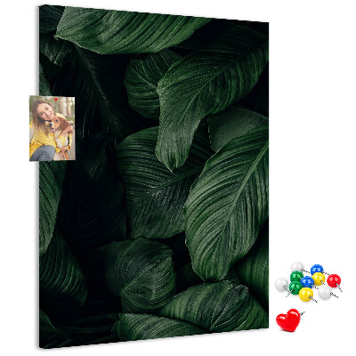 Tableau en liège déco Feuilles vertes sur fond sombre