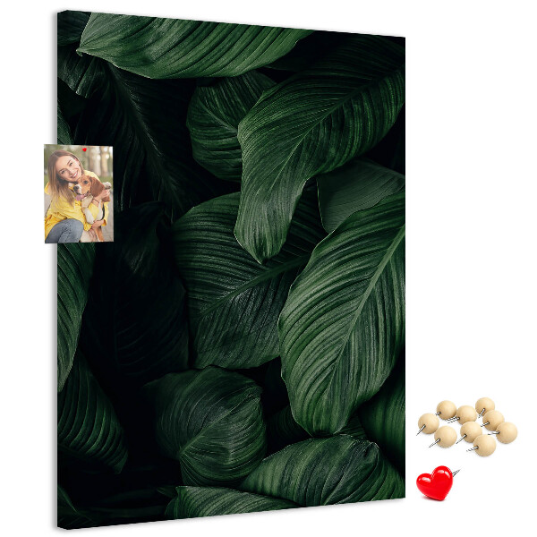 Tableau en liège déco Feuilles vertes sur fond sombre