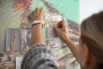 Tableau en liège fantaisie Feuilles de palmier tropicales au soleil couchant
