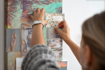 Tableau en liège fantaisie Feuilles de palmier tropicales au soleil couchant