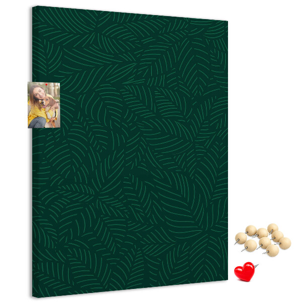 Tableau de liège Fond avec des feuilles sur fond vert foncé