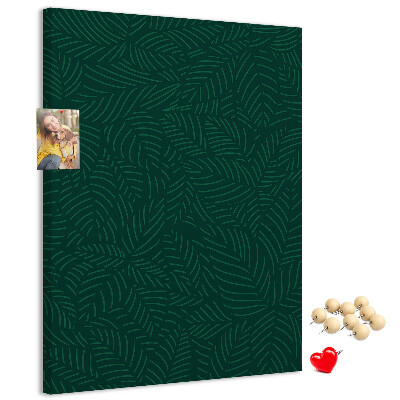 Tableau de liège Fond avec des feuilles sur fond vert foncé