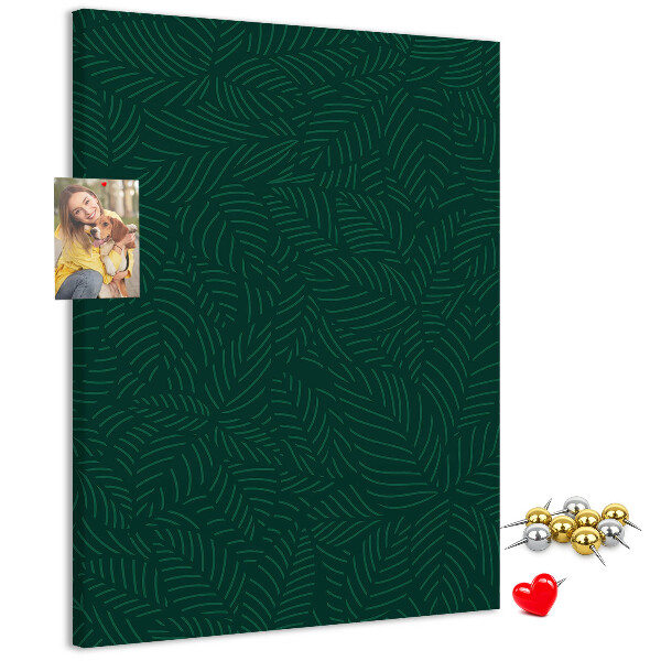 Tableau de liège Fond avec des feuilles sur fond vert foncé