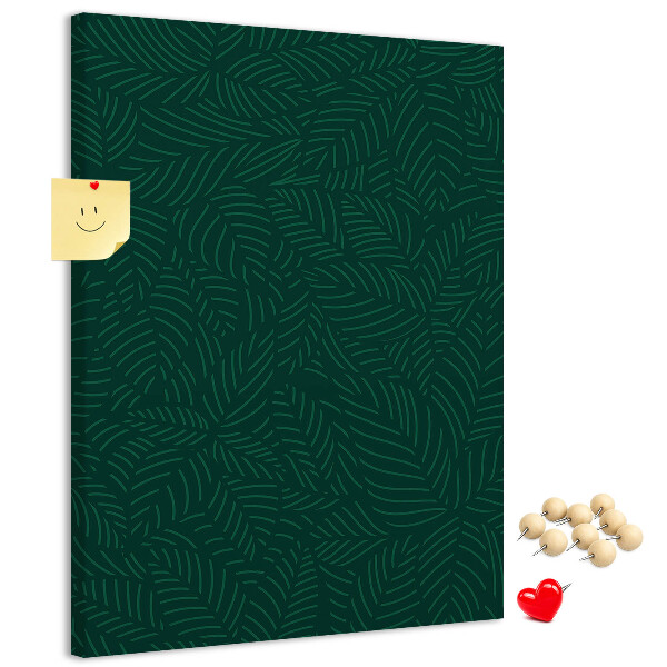 Tableau de liège Fond avec des feuilles sur fond vert foncé