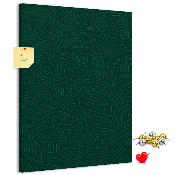 Tableau de liège Fond avec des feuilles sur fond vert foncé