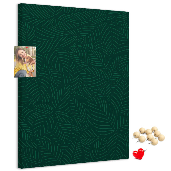 Tableau de liège Fond avec des feuilles sur fond vert foncé