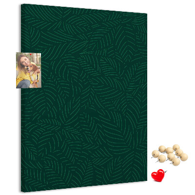 Tableau de liège Fond avec des feuilles sur fond vert foncé
