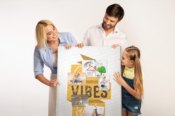 Tableau en liège déco Des ondes positives dans des graphismes stylés