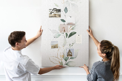 Tableau en liège fantaisie Feuilles délicates dans des tons de vert