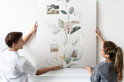 Tableau en liège fantaisie Feuilles délicates dans des tons de vert