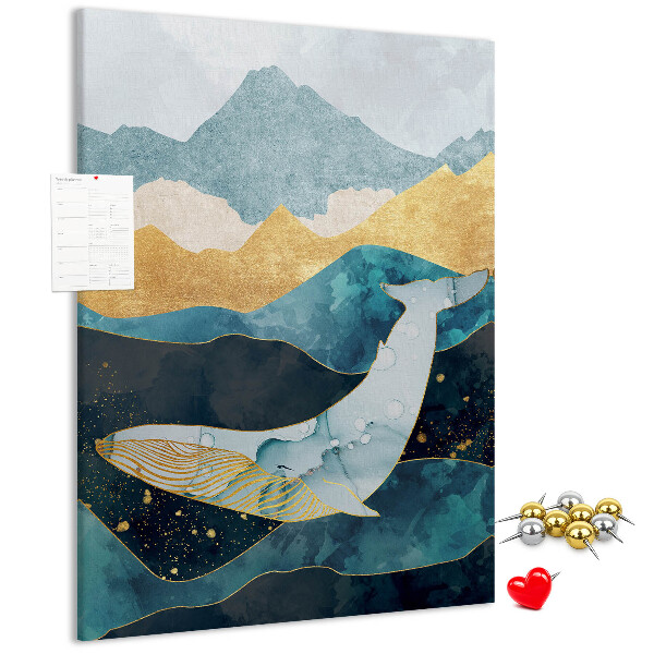 Tableau en liège déco Une baleine au milieu des vagues montagneuses de l'océan