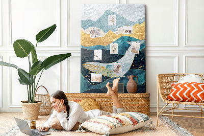 Tableau en liège déco Une baleine au milieu des vagues montagneuses de l'océan