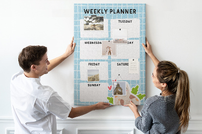 Tableau en liège fantaisie Agenda hebdomadaire avec un chat mignon