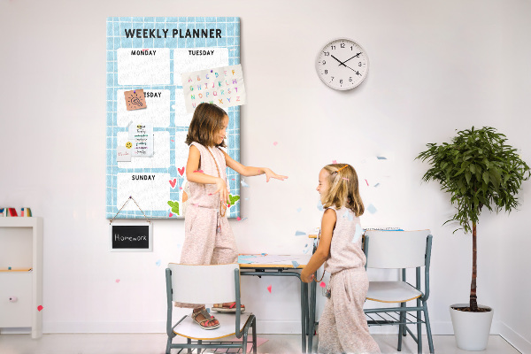 Tableau en liège fantaisie Agenda hebdomadaire avec un chat mignon