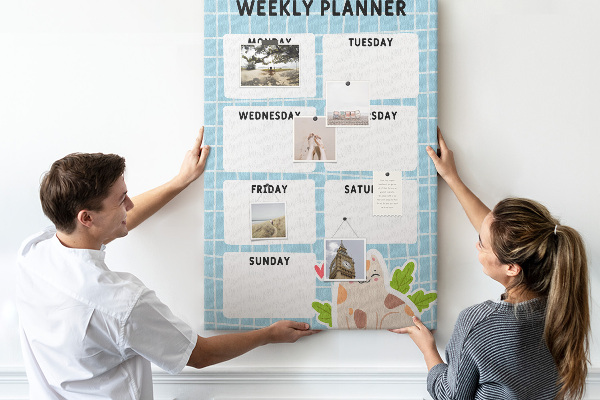 Tableau en liège fantaisie Agenda hebdomadaire avec un chat mignon