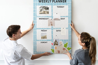 Tableau en liège fantaisie Agenda hebdomadaire avec un chat mignon