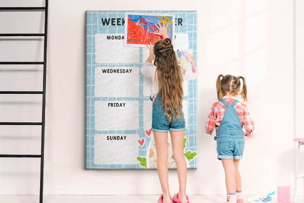 Tableau en liège fantaisie Agenda hebdomadaire avec un chat mignon