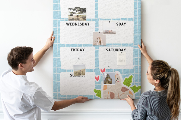 Tableau en liège fantaisie Agenda hebdomadaire avec un chat mignon