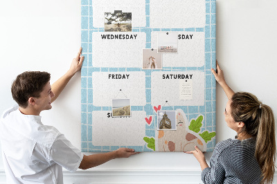 Tableau en liège fantaisie Agenda hebdomadaire avec un chat mignon