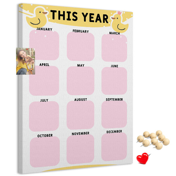 Tableau de liège Un calendrier joyeux orné d'un motif d'oiseau