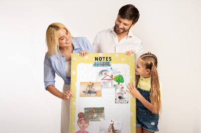 Tableau en liège fantaisie Carnet avec des cœurs et une tasse