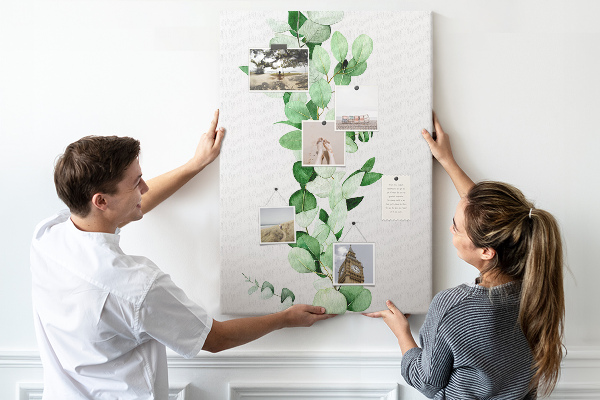 Tableau en liège fantaisie Feuilles vertes sur fond clair