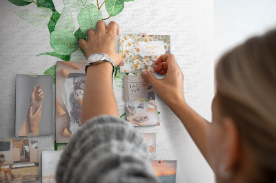 Tableau en liège fantaisie Feuilles vertes sur fond clair