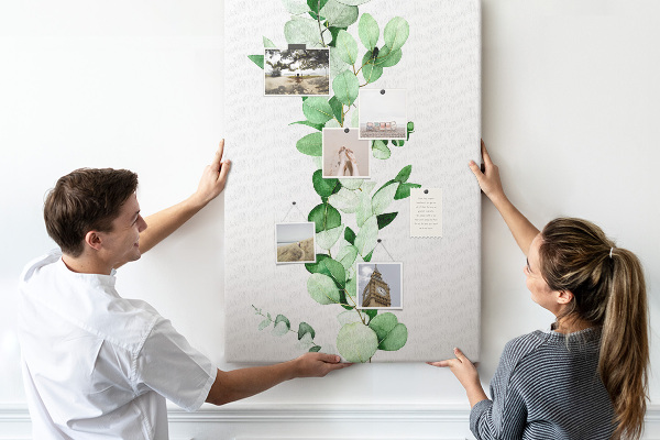 Tableau en liège fantaisie Feuilles vertes sur fond clair