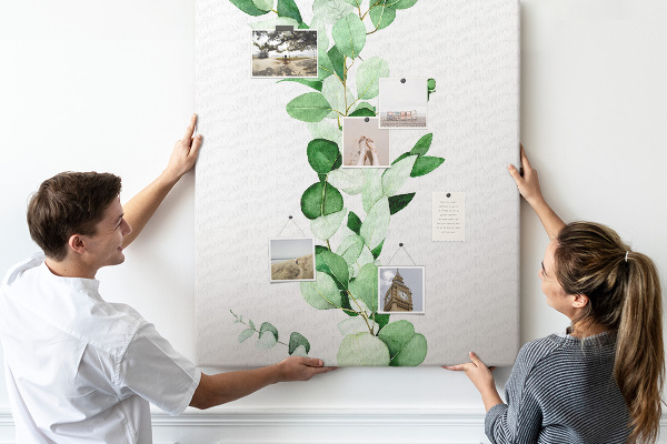 Tableau en liège fantaisie Feuilles vertes sur fond clair