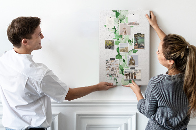 Tableau en liège fantaisie Feuilles vertes sur fond clair