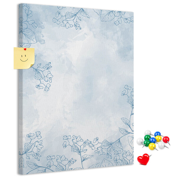Tableau de liège Délicates fleurs bleues sur fond aquarelle