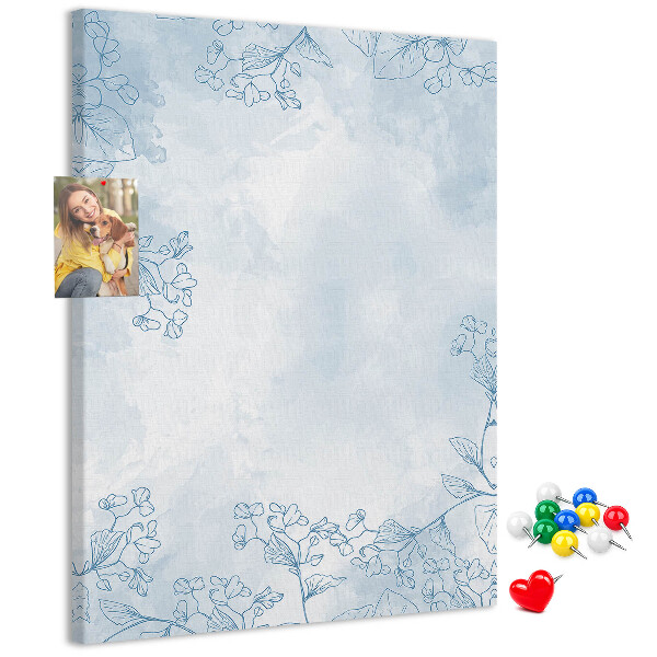 Tableau de liège Délicates fleurs bleues sur fond aquarelle