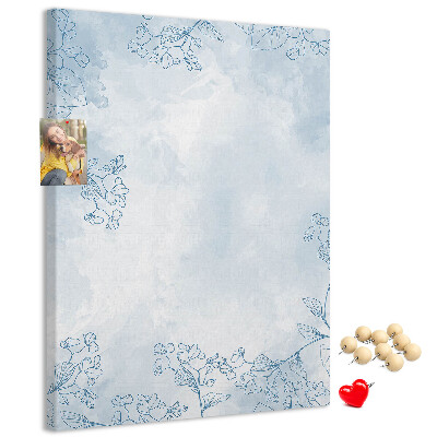 Tableau de liège Délicates fleurs bleues sur fond aquarelle