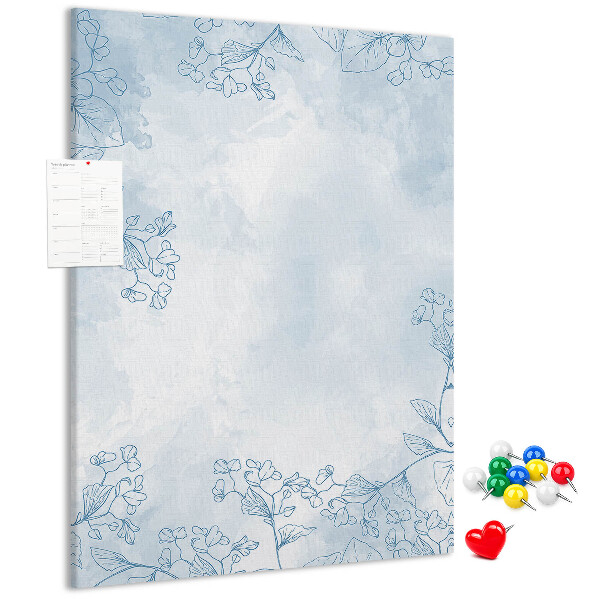 Tableau de liège Délicates fleurs bleues sur fond aquarelle