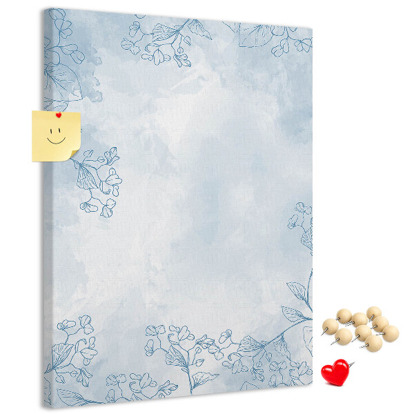Tableau de liège Délicates fleurs bleues sur fond aquarelle