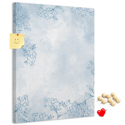 Tableau de liège Délicates fleurs bleues sur fond aquarelle