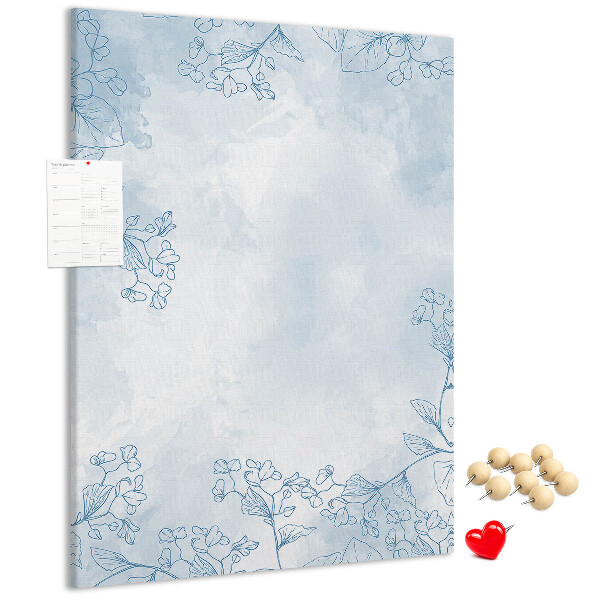 Tableau de liège Délicates fleurs bleues sur fond aquarelle