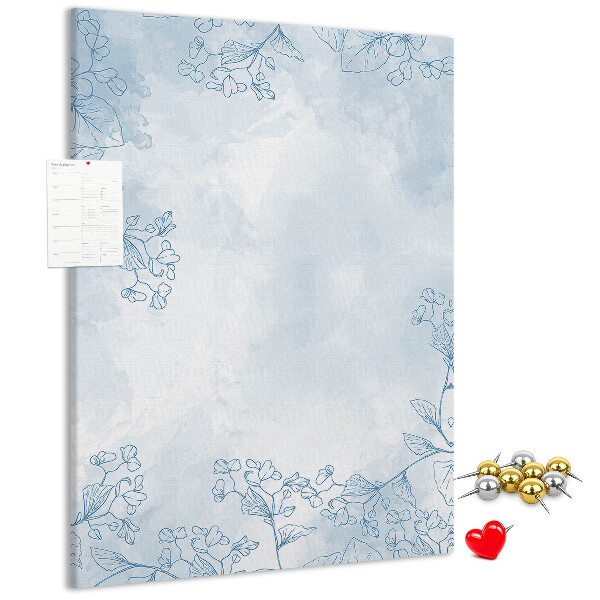 Tableau de liège Délicates fleurs bleues sur fond aquarelle