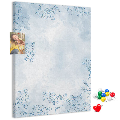 Tableau de liège Délicates fleurs bleues sur fond aquarelle