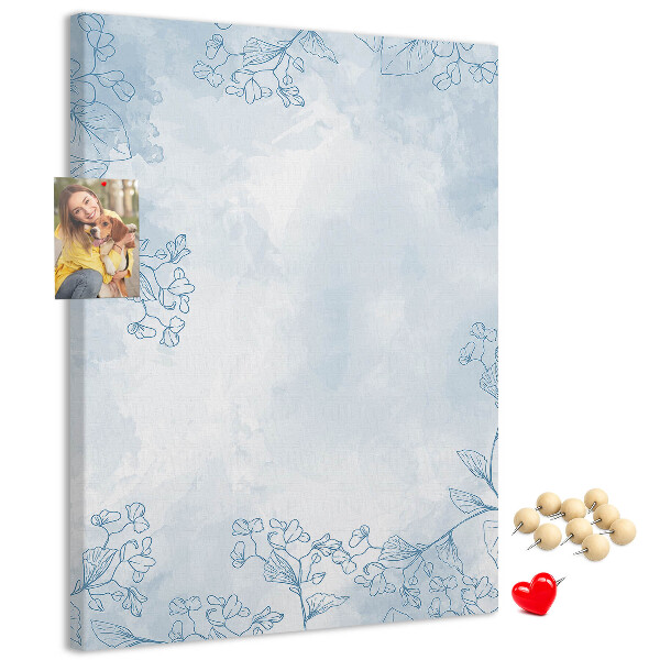 Tableau de liège Délicates fleurs bleues sur fond aquarelle