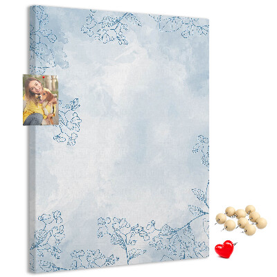 Tableau de liège Délicates fleurs bleues sur fond aquarelle